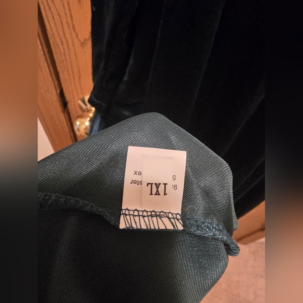 NWOT Women's Elegant Velvet Dress - Green Long Sleeve Fitted Top & Flowy 1x - Picture 11 of 13